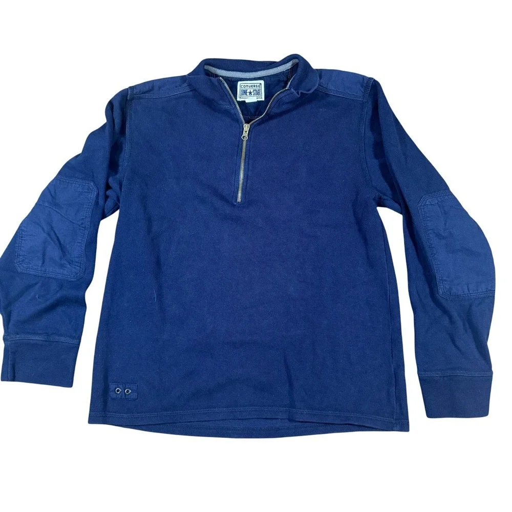 Converse One Star Pullover Men S Navy Blue Quarter Zip Cotton Ribbed Utility Y2K